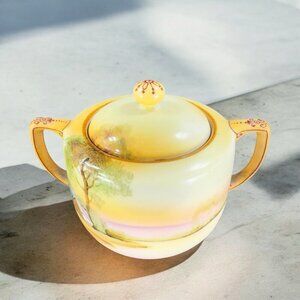 NORITAKE MORIMURA Hand Painted Porcelain Sugar Bowl W Lid Textured Japan Vintage